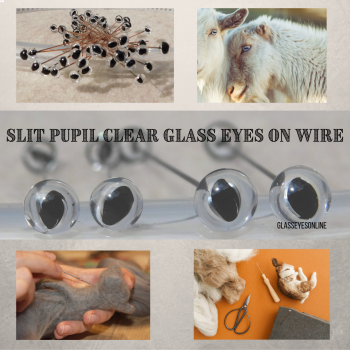 Clear Glass Eyes On Wire Slit Pupil for Needle Felting Polymer Clay Sculpture Carving to make Dragons Kitty Cats Lizards Frogs Monsters and other Arts and Crafts