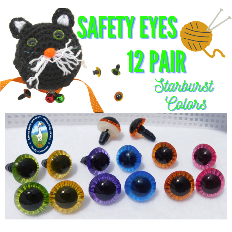 Safety Eyes Starburst Color Iris For Sewing Crochet Amigurumi Knitting Felting to Make Teddy Bears Dolls Plush Animals 12 Pair Set