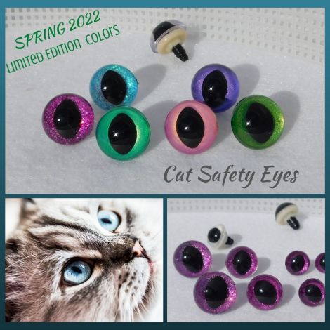 Safety Cat Eyes Hand Painted Spring Colors for Dragons, Kitty Cats, Mermaids, Fantasy Creatures,  Use in Sewing Crochet Amigurumi  