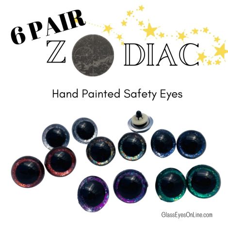 6 Pair Safety Eyes Set Hand Painted Zodiac Colors