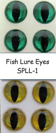 Green Lure Eyes Gold Lure Eyes 3-D Flat Glue on Backs