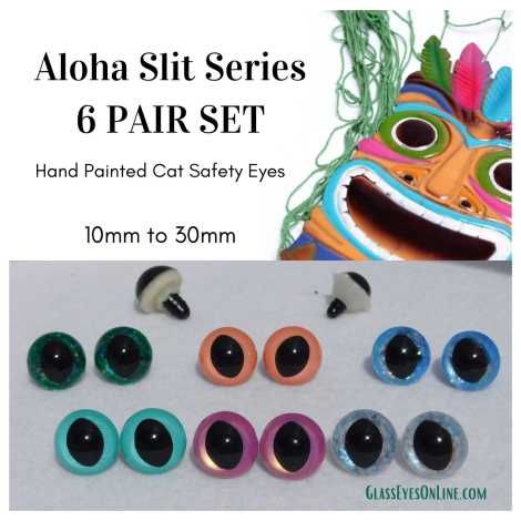 Safety Eyes Cat Eyes Hand Painted Aloha Series 6 PAIR Set for Crochet Sewing Amigurumi Knitting Arts & Crafts to Make Kittens Cats Dragons Frogs Lizards Monsters Fantasy Creatures Mermaids Fairies 