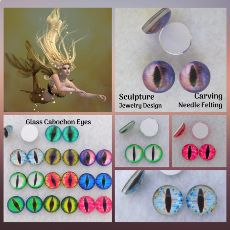 Glass Cabochon Eyes for Sculpture, Carving, Needle Felting Jewelry Design Arts & Crafts Use for Mermaids Fairies Dragons Kitty Cats Frogs Snakes Fantasy Creatures