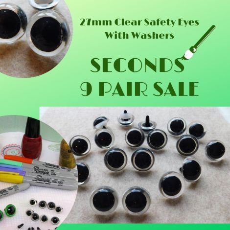 Clear Plastic Safety Eyes 27mm Seconds Sale for Arts & Crafts, Teddy Bears, Dolls, Plush Animals, Crochet Knitting Sewing