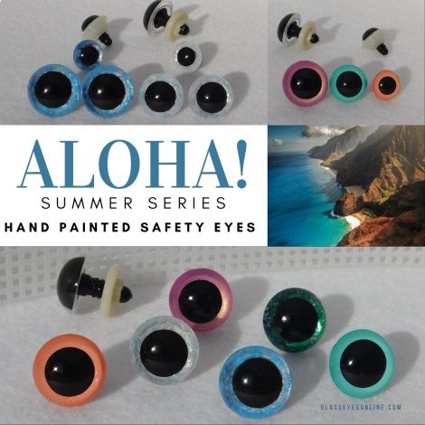 Safety Eyes With Washers Hand Painted Aloha Summer Series inspired by Flora, Fauna, and Famous Locations on Hawaiian Islands.  Use in Amigurumi, Sewing, Crochet, Knitting, Needle Felting Projects. Gorgeous Eyes in Teddy Bears, Dolls, Puppets, Plush Animal