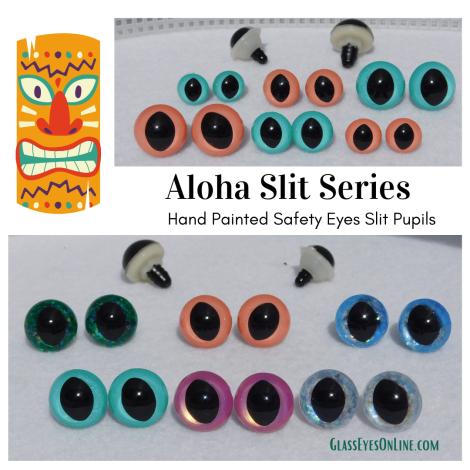 Plastic Safety Cat Eyes hand painted Aloha Slit Series inspired by Fauna, Flora, and Famous locations in Hawaii  Use in Crochet, Sewing, Amigurumi, Knitting, Arts & Crafts