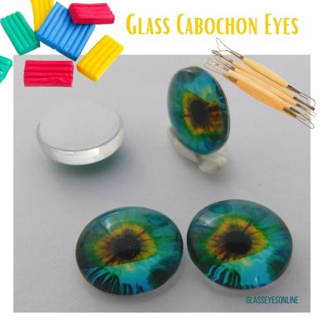 Glass Cabochon Eyes 12mm Aqua for Polymer Clay, Needle Felting, Arts & Crafts