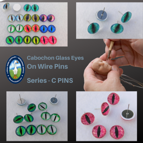 Cabochon Glass Eyes On Wire Pins for Arts Crafts Polymer Clay Sculpture Carving Doll and Puppet Design Needle Felting Use in Dragons Kitty Cats Frogs Mermaids Fairies Fantasy Creatures and Characters 