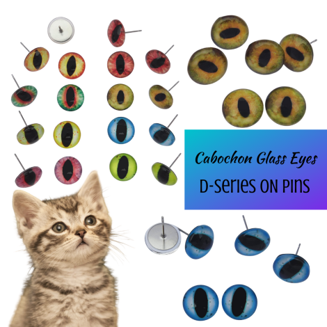 Glass Cabochon Eyes On Wire Pins with Slit Pupils for Dragons, Kitty Cats, Frogs, Snakes, Mermaids, Fairies, Arts & Crafts Use in Polymer Clay, Needle Felting, Sculpture, Carving, Jewelry Design