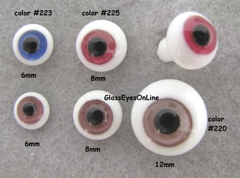 Glass Doll Eyes Fantasy Colors 223, 225, 220 Size 6mm 8mm 12mm
