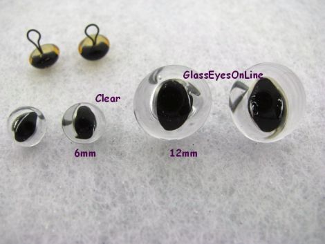Clear Slit Pupil Glass Eyes With Wire loops 6mm and 12mm