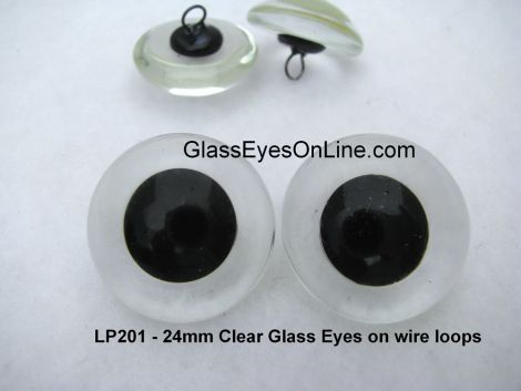 24mm Clear Glass Eyes On Wire Loops