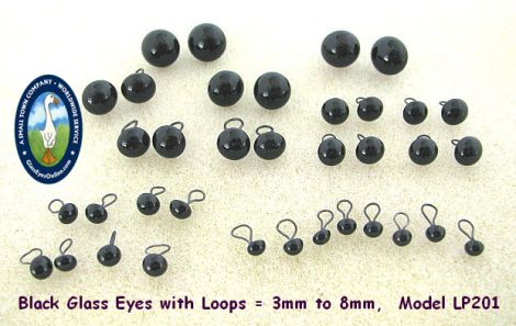 Solid Glass Eyes with a loop back - 1 pair (1042 Series)