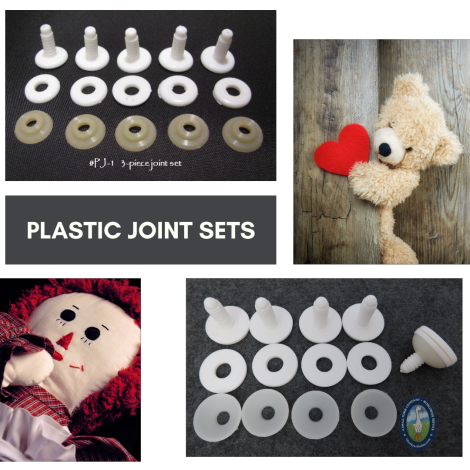 Plastic Joint Sets for Moving Joints in Teddy Bears Dolls and Plush Animals.  Available in Size 12mm to 65mm