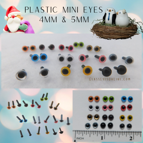 Plastic Eyes Miniature Craft Eyes for Polymer Clay, Sculptey Clay, Needle Felting, Arts & Crafts.  4mm and 5mm
