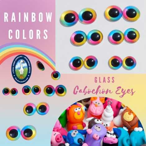 Glass Cabochon Eyes Rainbow Colors for Needle Felting, Polymer Clay, Sculpture, Carving, Troll Dolls, Arts & Crafts