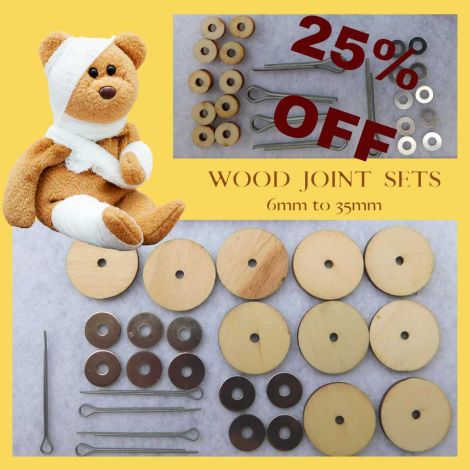 for 10 bears 10mm Teddy Bear Cotter Pin Joints 100 fibre board disks & 50 pins 