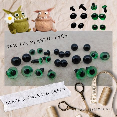 Sew On Plastic Eyes Black and Emerald Green Eyes Sewing Needle Felting