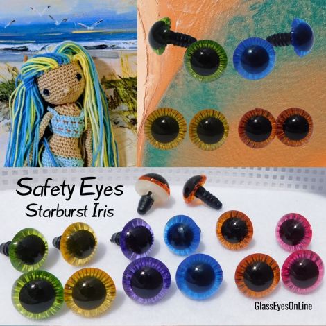 Safety Eyes starburst iris use in crochet sewing amigurumi 11mm 13mm 15mm