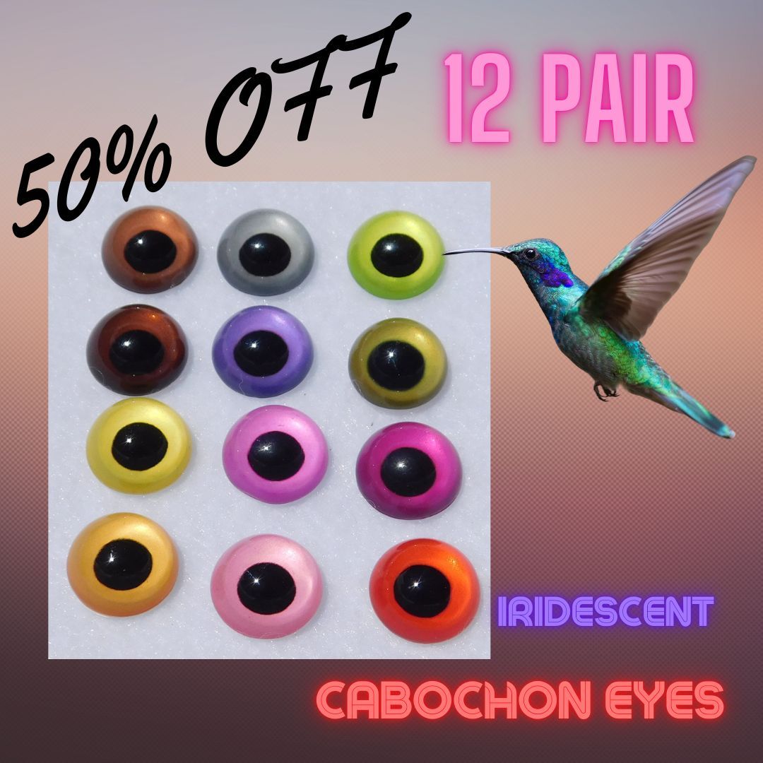 Cabochon Glass Eyes Round Pupils Iridescent SET 12 Pair