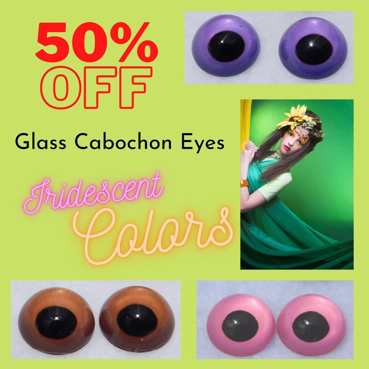 Cabochon Glass Eyes Round Pupils Series - F - 1 Pair