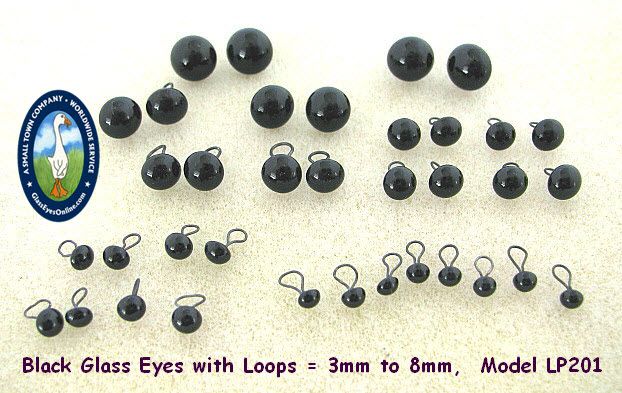 Black Glass Eyes On Wire Loops Assorted Sizes For Teddy Bears and Dolls